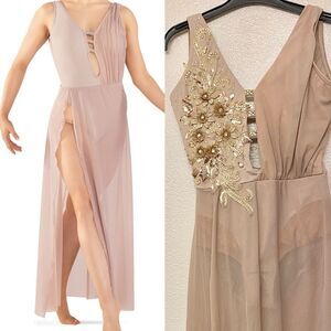 Tenth House solo custom 2 Die 4 Dance costume mauve tan maxi EPIPHANY TD23416 SA